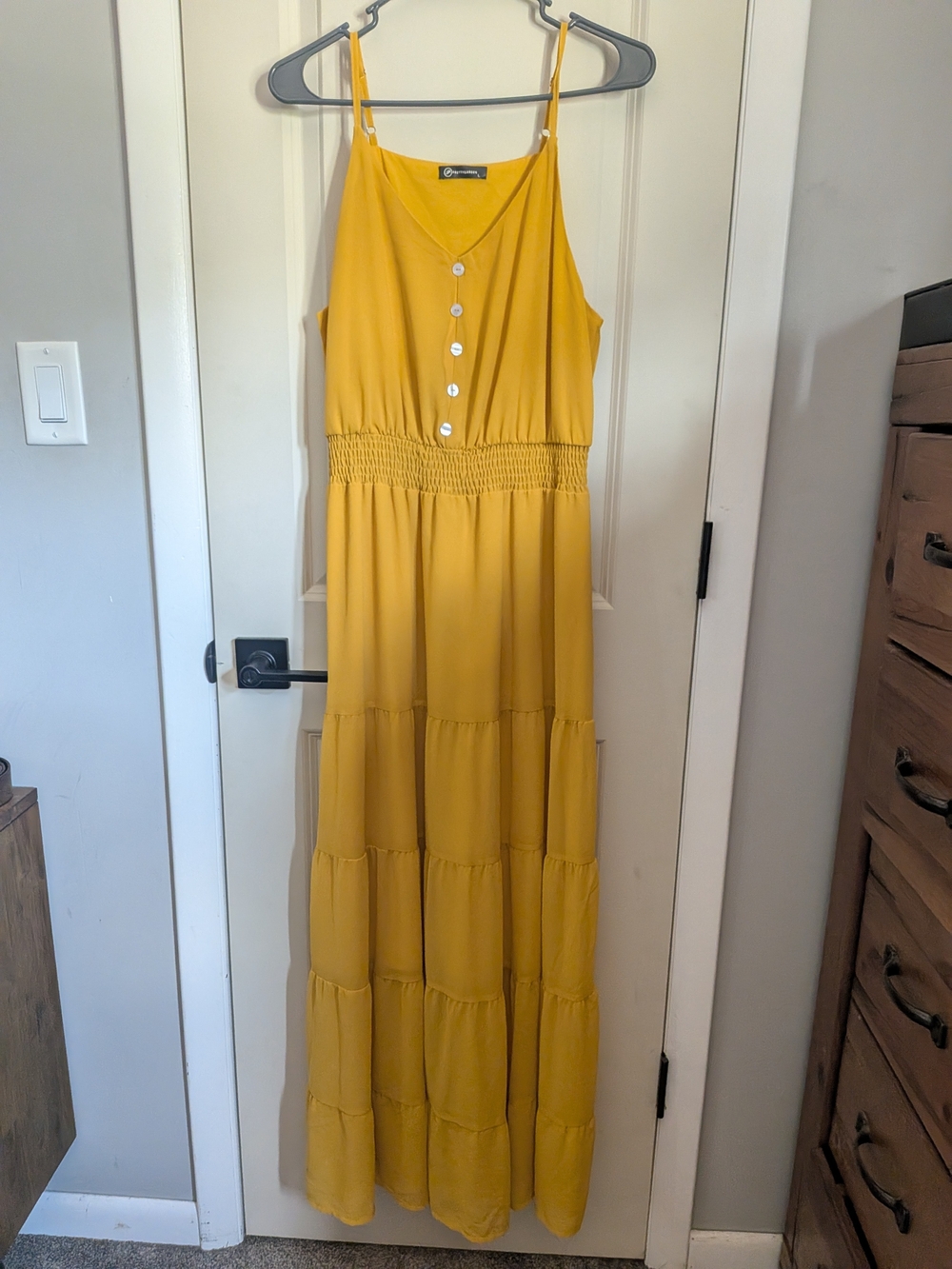 Yellow Tiered Maxi Dress with Smocked Waist
